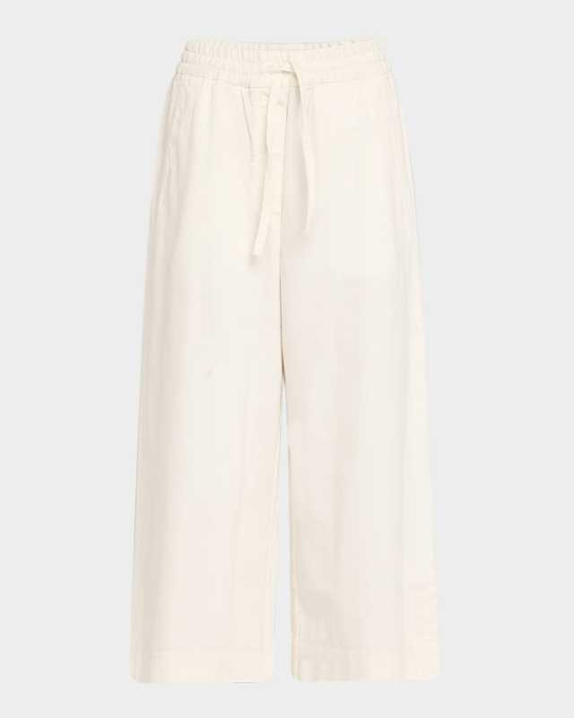 Anagram Drawstring Wide Leg Cropped Denim Trousers